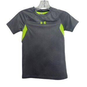 Under Armour Youth Fitted Shirt Medium Boys Medium Gray Neon Green
